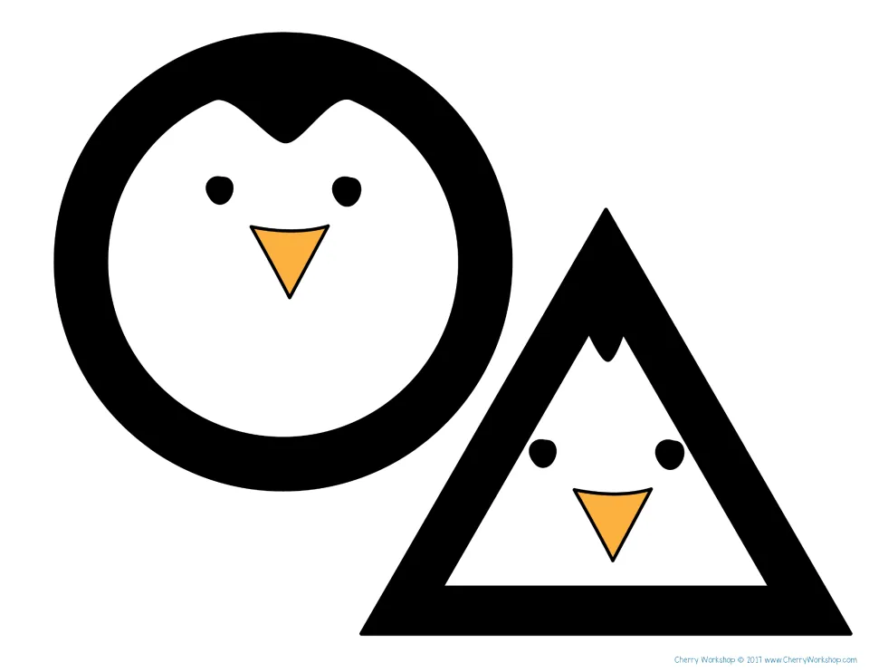 Black shape penguin cut-outs for the puzzle mats: a circle penguin and a triangle penguin