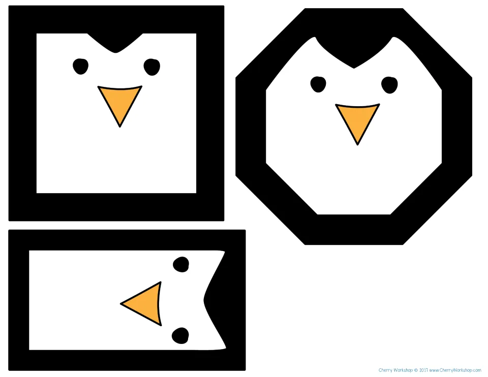 Black shape penguin pieces for the mats: square, octagon and rectangle penguins to cut out