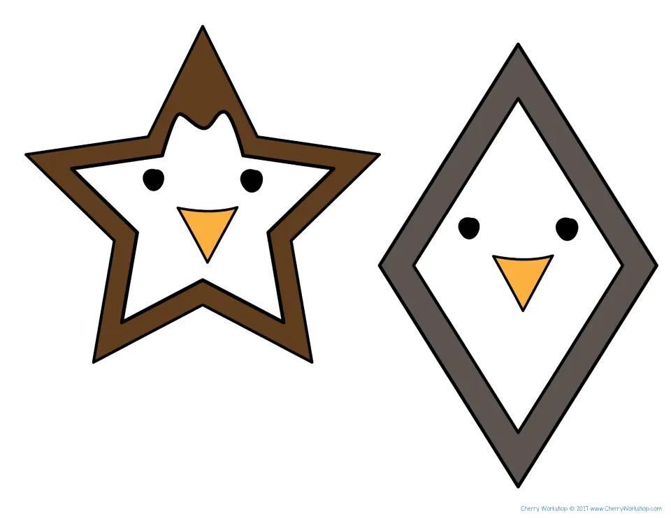 Brown star penguin and gray rhombus penguin, color shape pieces that go with the color puzzle mats