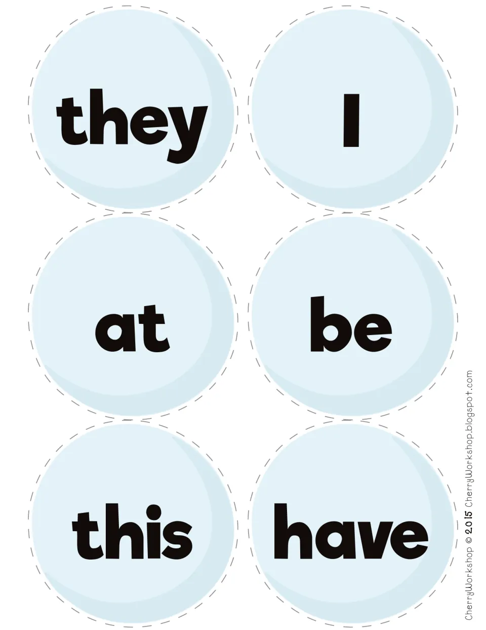 Snowball word cards for they, I, at, be, this and have, read aloud as each is added to build the tallest snowman