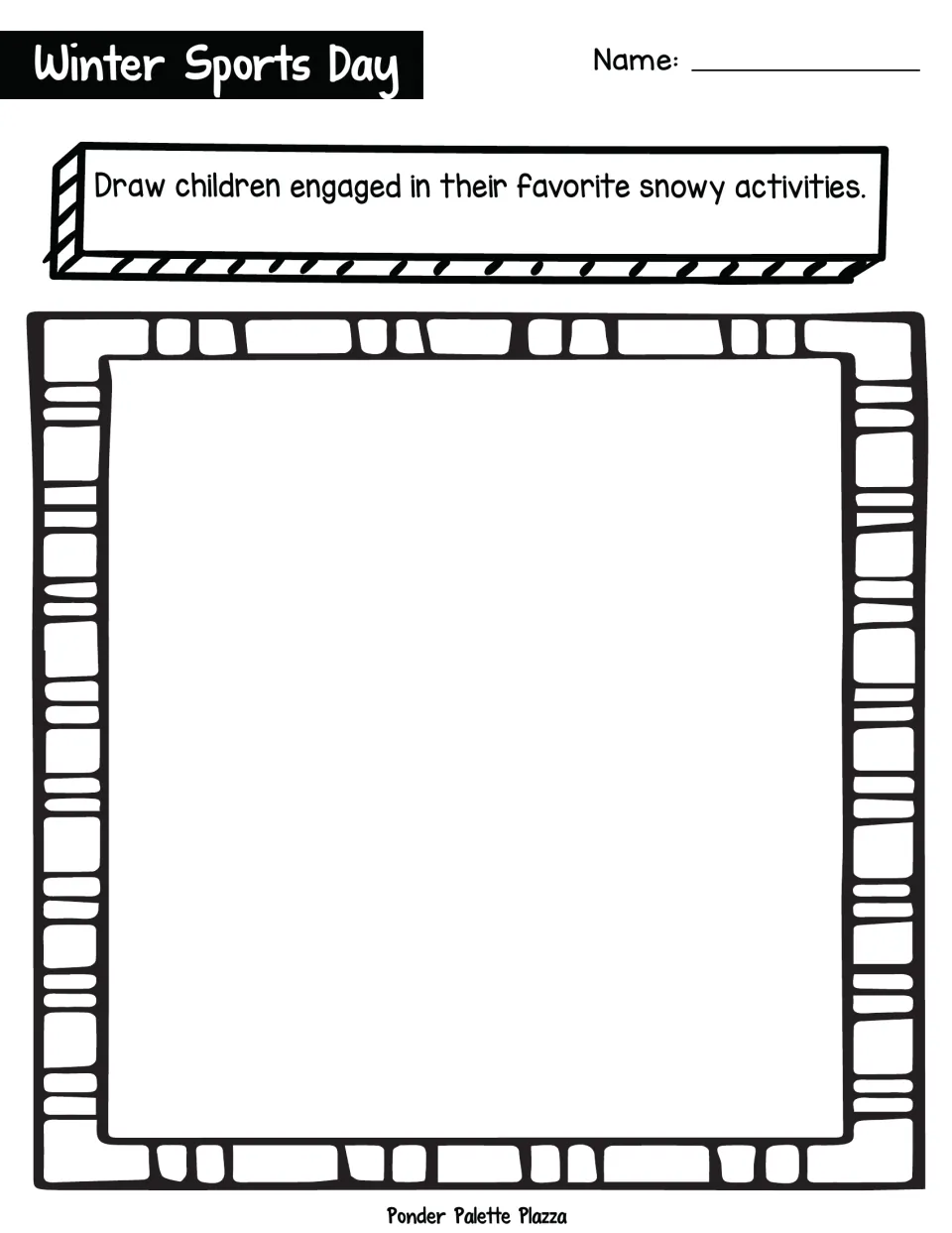Winter sports drawing activity asking students to draw children engaged in their favorite snowy activities.