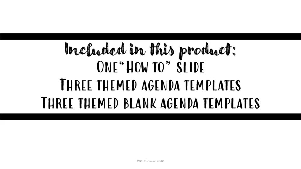 Contents list for the agenda resource: one how-to slide, three themed templates, and three blank templates.