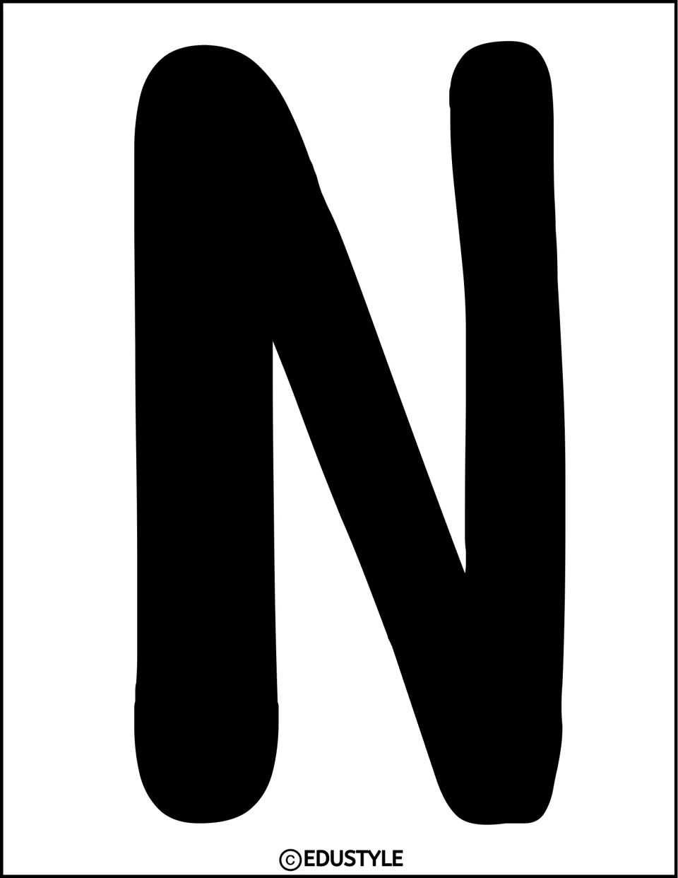 Bulletin board lettering: a full-page solid black capital N in a rounded hand-drawn style, printed on its own to cut out