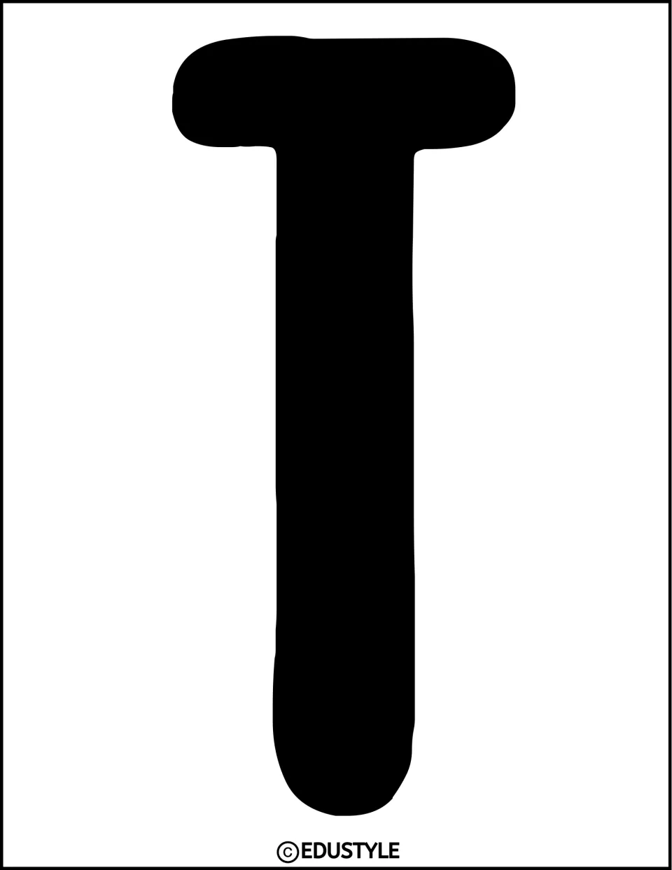 Bulletin board lettering: a full-page solid black capital T with rounded ends, sized to match the other display letters