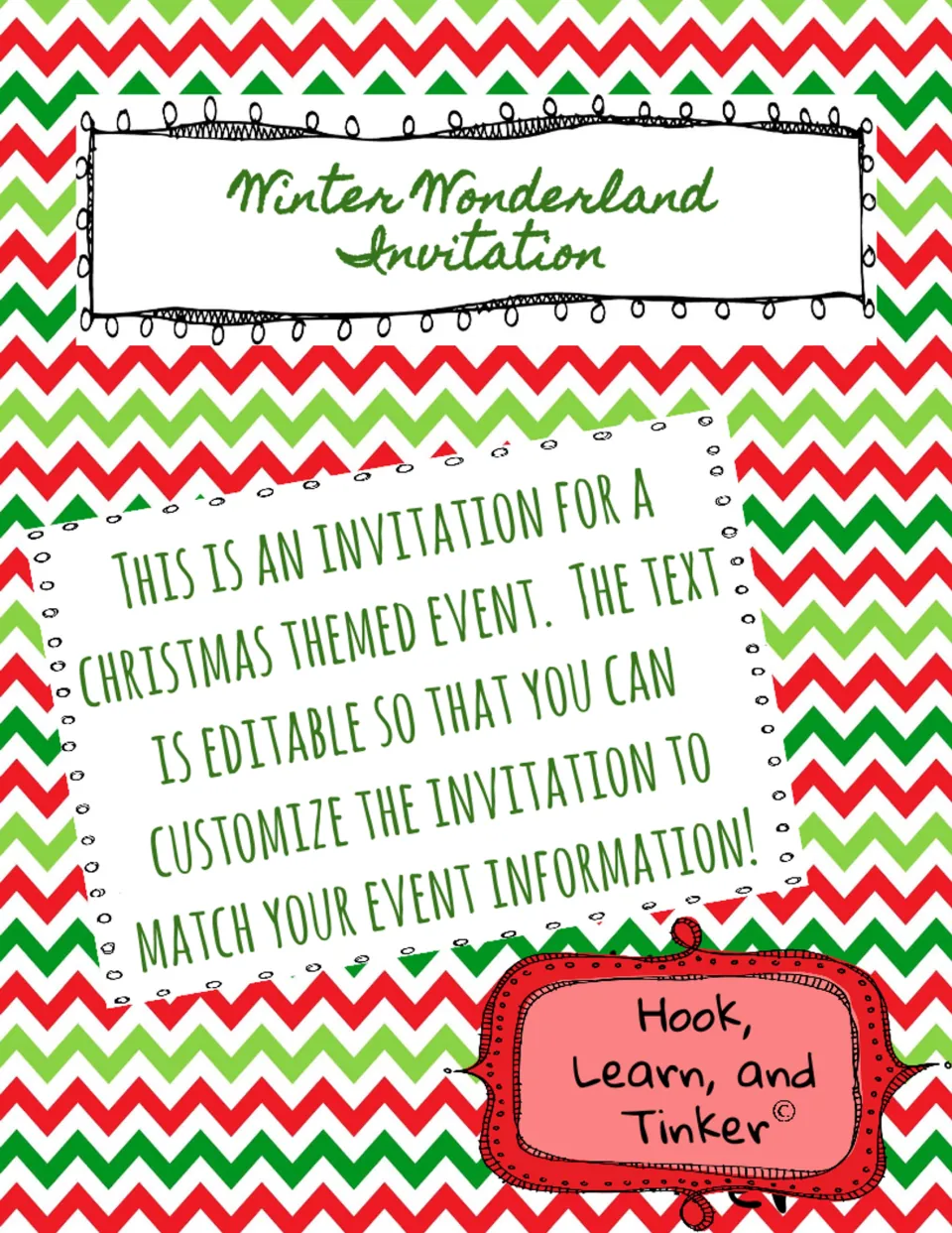Cover introducing an editable Christmas event invitation that can be customized with event information.