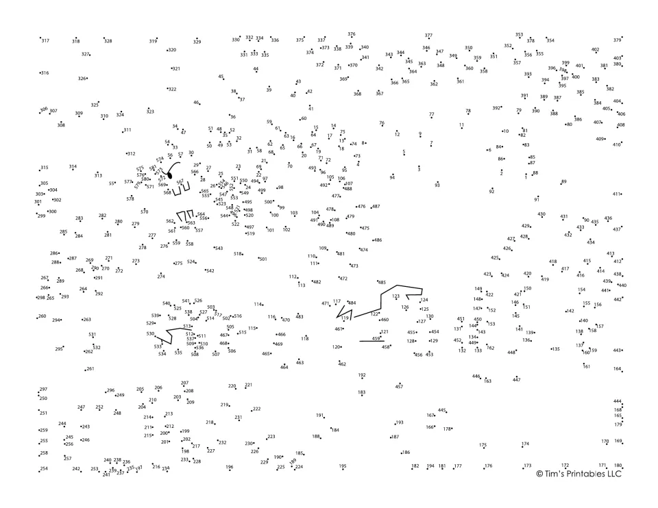Halloween witch dot-to-dot: students join over 570 numbered dots in order, practising number sequencing to reveal a scene