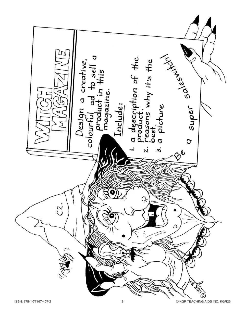 Creative thinking activity C2 asks students to design a witch magazine ad with a description, reasons, and picture.