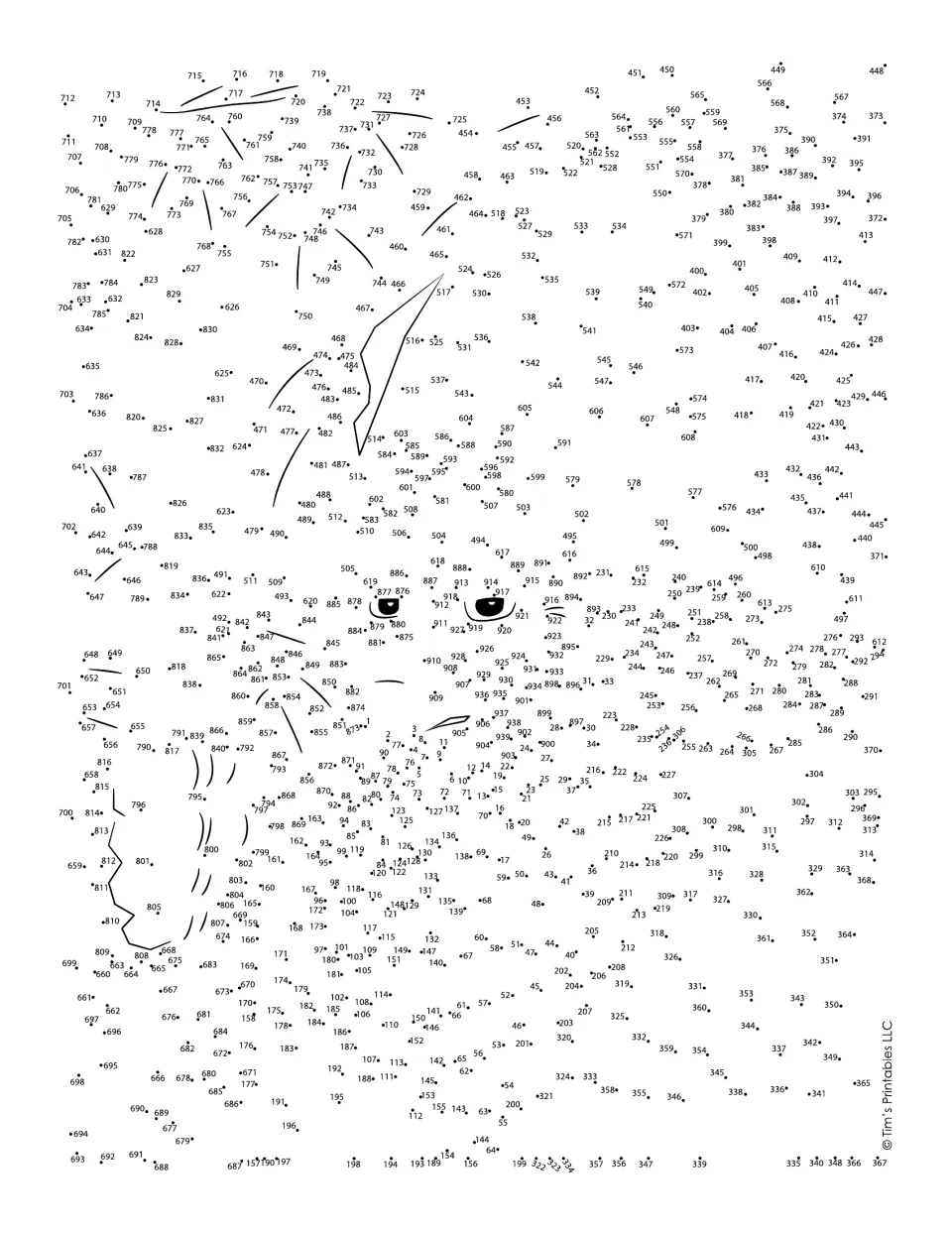 Wizard dot-to-dot activity with dots numbered 1–939 to connect and reveal an old wizard holding a staff