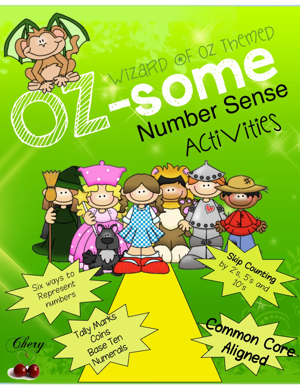 Oz-some Number Sense Activities cover: Oz characters, skip counting by 2s, 5s and 10s, tally marks, coins and base ten