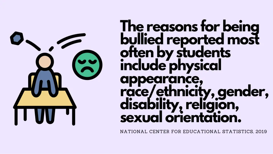 Most-reported reasons for being targeted: appearance, race/ethnicity, gender, disability, religion, sexual orientation
