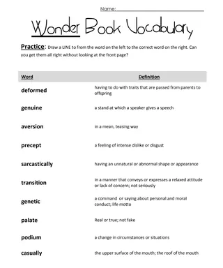Wonder by R.J. Palacio Vocabulary Study – sample page 2