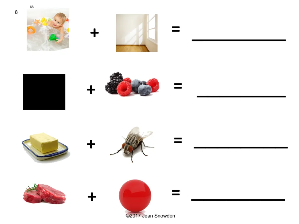 More picture sentences: bath + room, black + berry, butter + fly and meat + ball, with a blank for each compound word