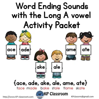 Word Ending Sounds with the Long A Vowel Activity Packet and Worksheets – cover