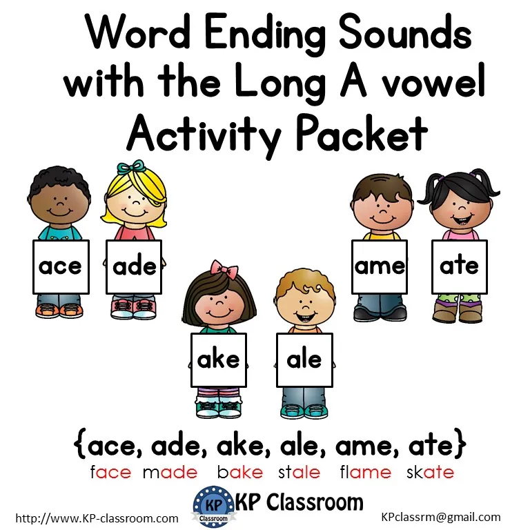 Word Ending Sounds with the Long A Vowel Activity Packet and Worksheets – cover