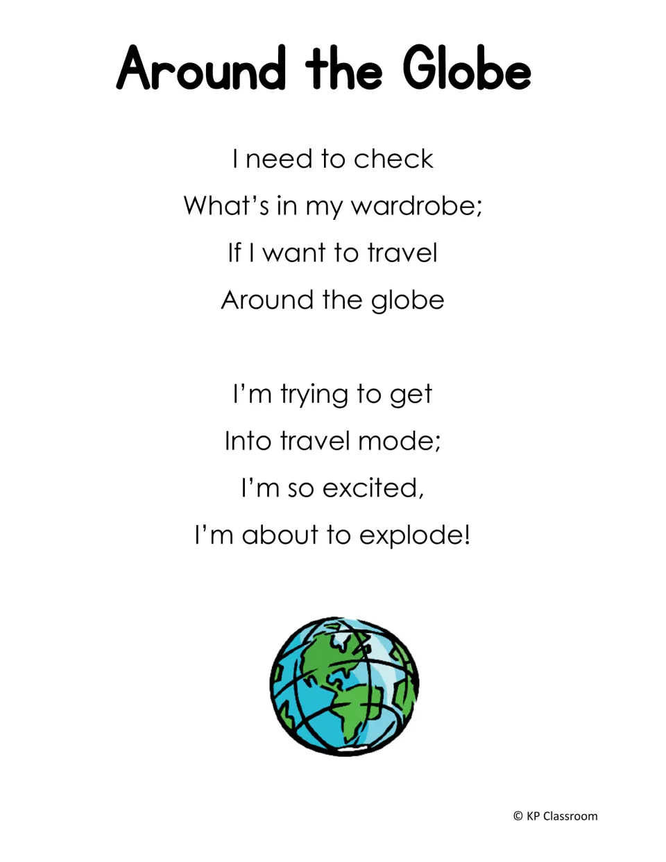 Around the Globe poem: two travel verses in which wardrobe rhymes with globe and mode rhymes with explode