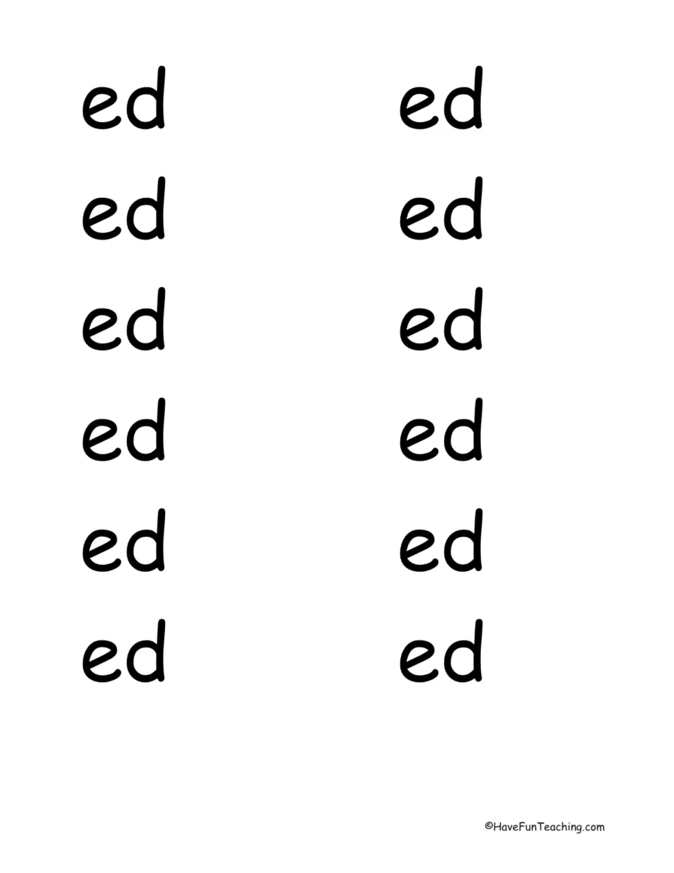 Suffix cards for -ed: 12 cut-out ed ending cards for students to hold up when a drawn root word can take the -ed ending