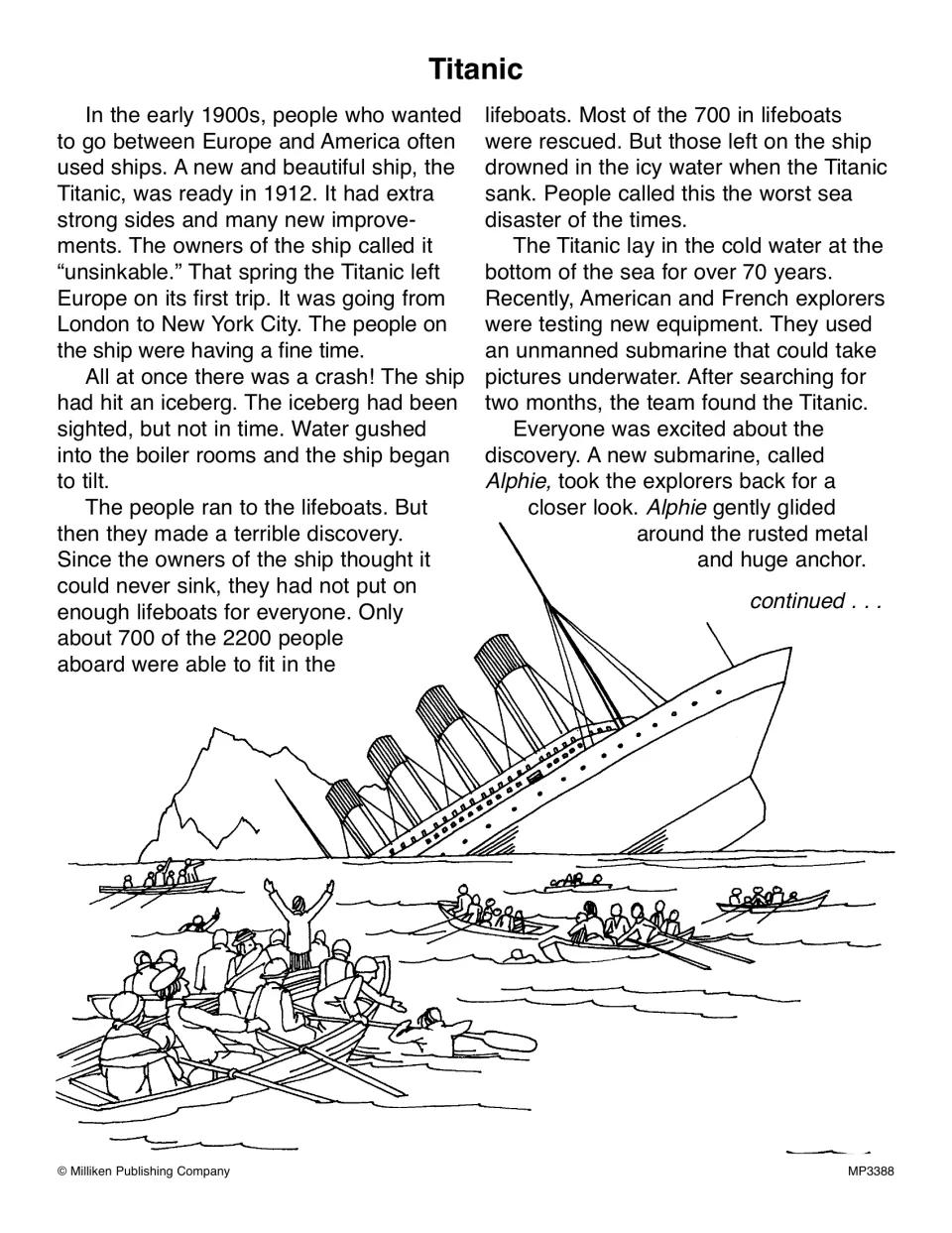 Titanic reading passage, part 1, about the sinking, lifeboat shortage, and discovery of the wreck