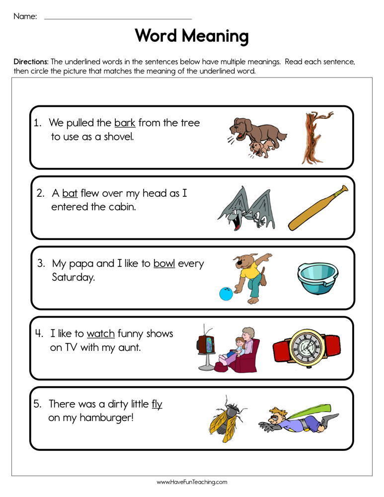 Word Meaning Worksheet teaching resource preview