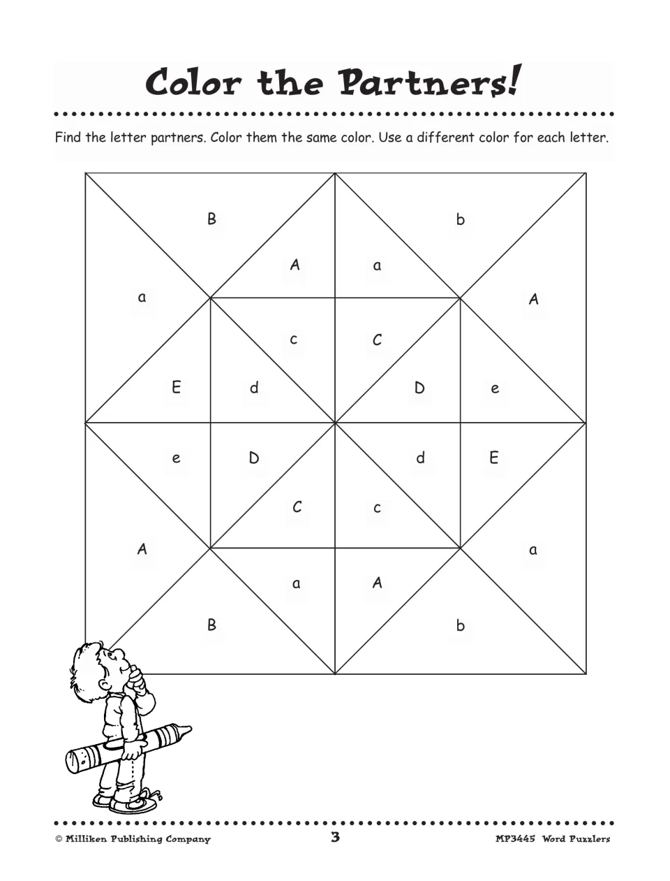 Puzzle 3, Color the Partners!: color matching uppercase and lowercase letters A–E the same color