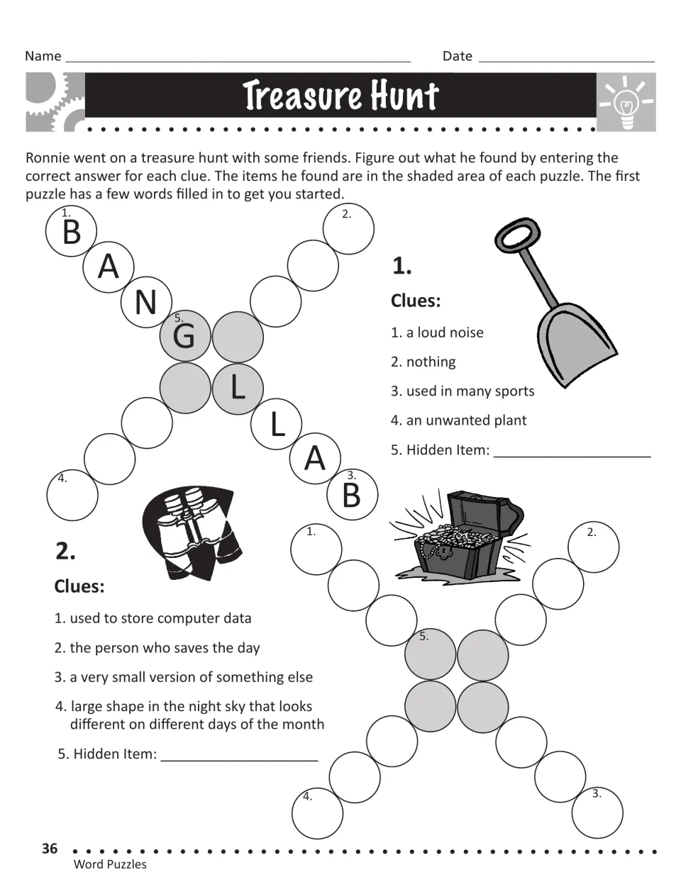 Treasure Hunt: students answer clues such as a loud noise and an unwanted plant to reveal two hidden items