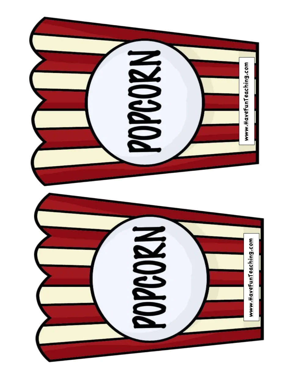 Extra set of two striped Popcorn tub cut-outs so every player in a larger group has a tub for collecting the word cards