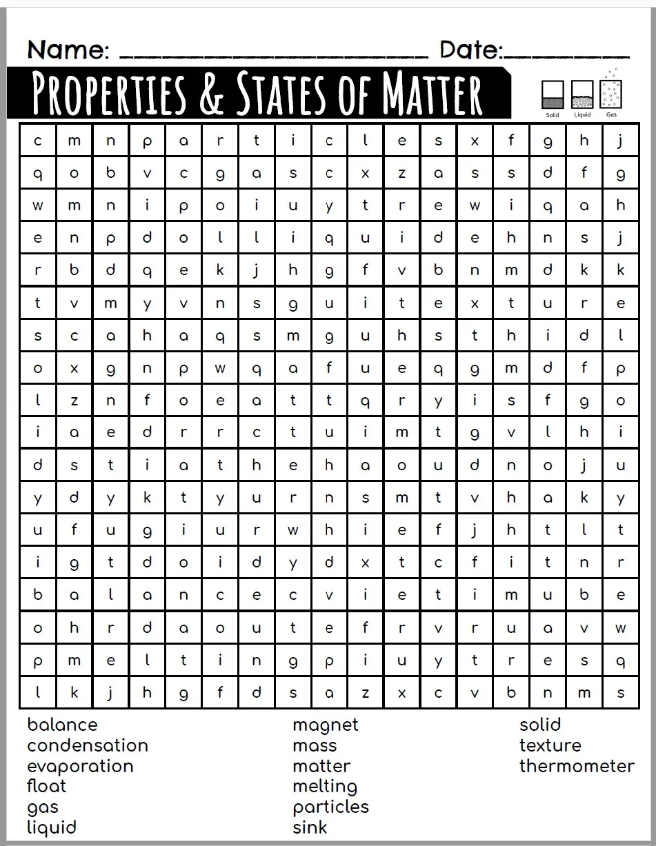Properties & States of Matter Word Search – cover