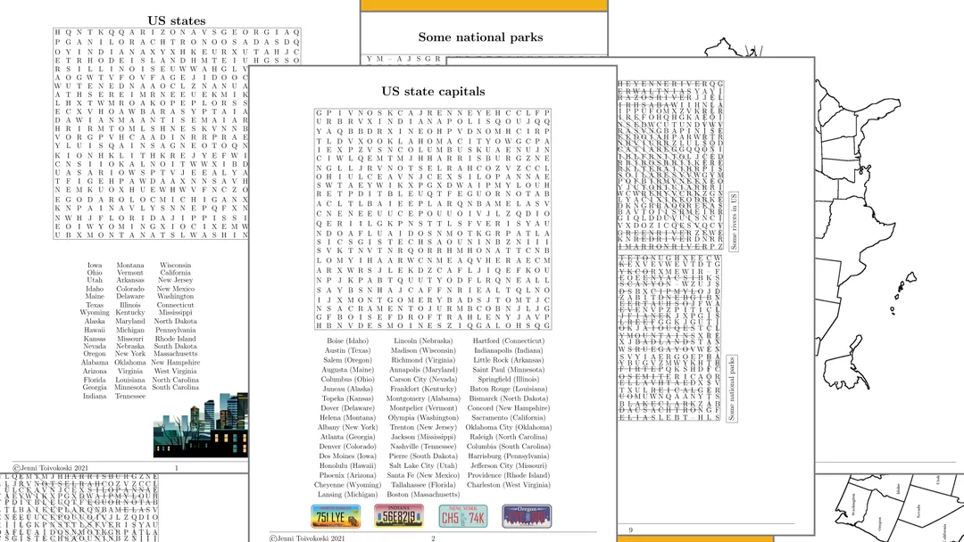 Word Search Puzzles and State Map of the United States – cover