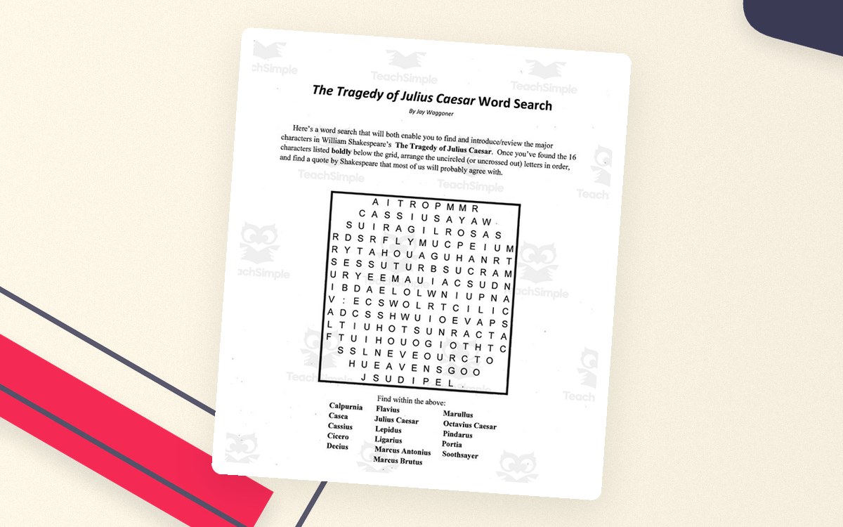Word Search: Tragedy of Julius Caesar preview: Character-based word-search grid