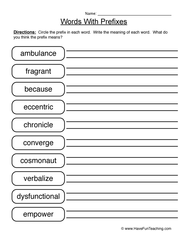 Words with Prefixes Worksheet by Teach Simple