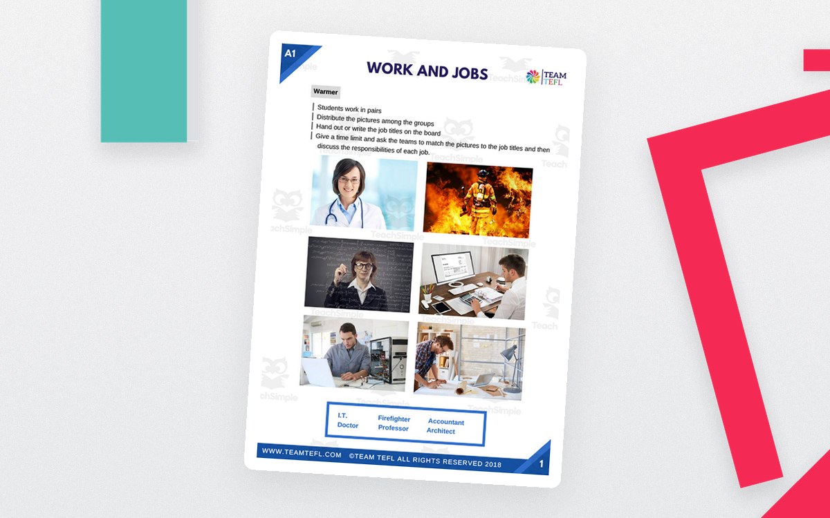 Work and Jobs | Beginner Lesson Plan teaching resource preview