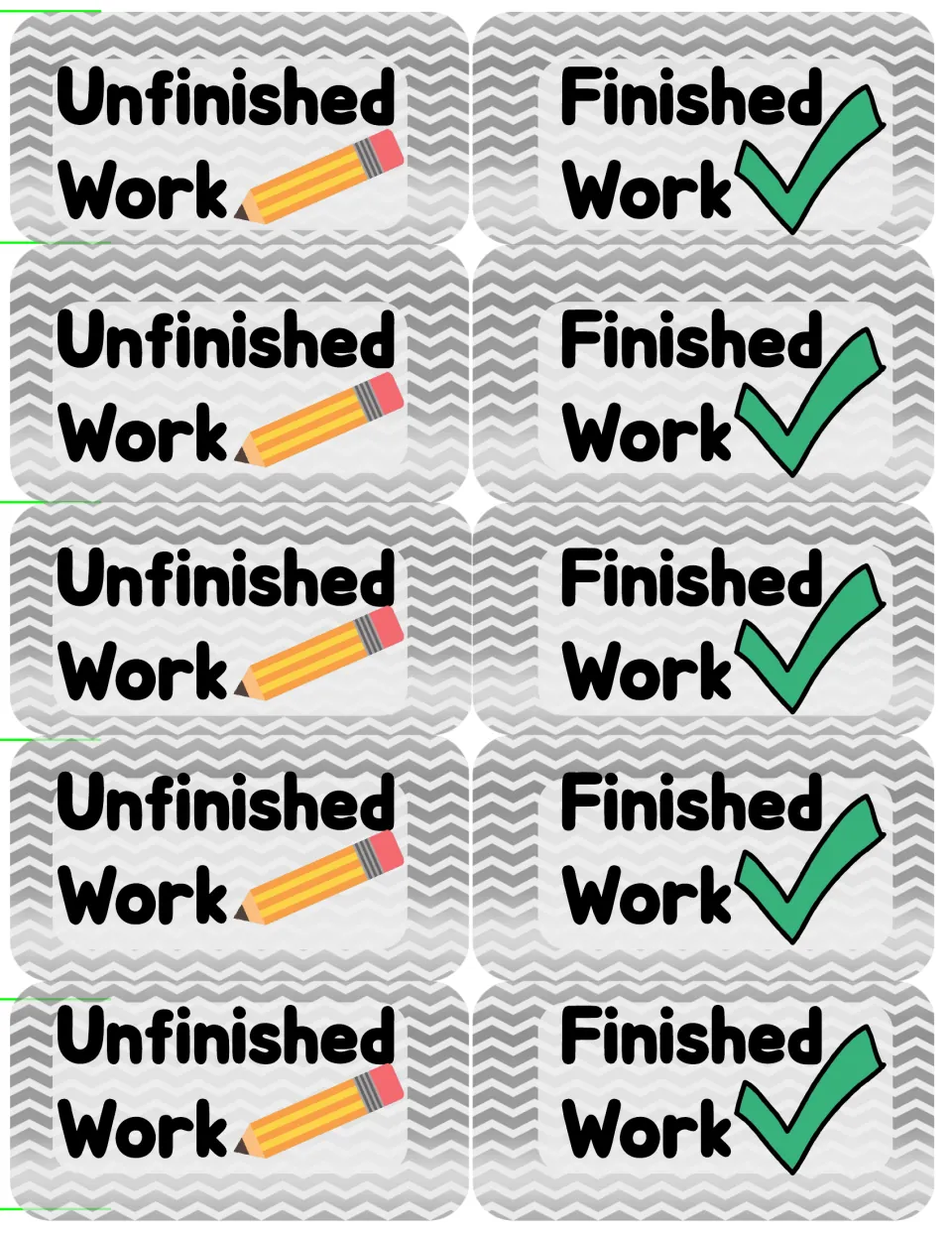 Duplicate pocket sheet repeating the pencil-marked Unfinished and check-marked Finished pairs for more folders