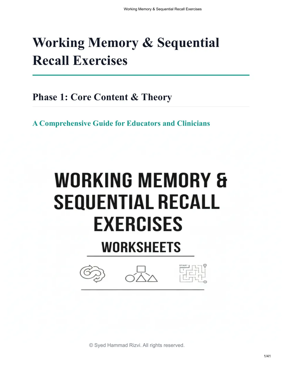 Cover of Working Memory & Sequential Recall Exercises, introducing core content and theory for educators