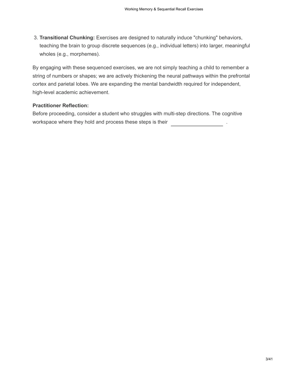 Methodology continuation explains chunking and asks practitioners to name the workspace for processing steps