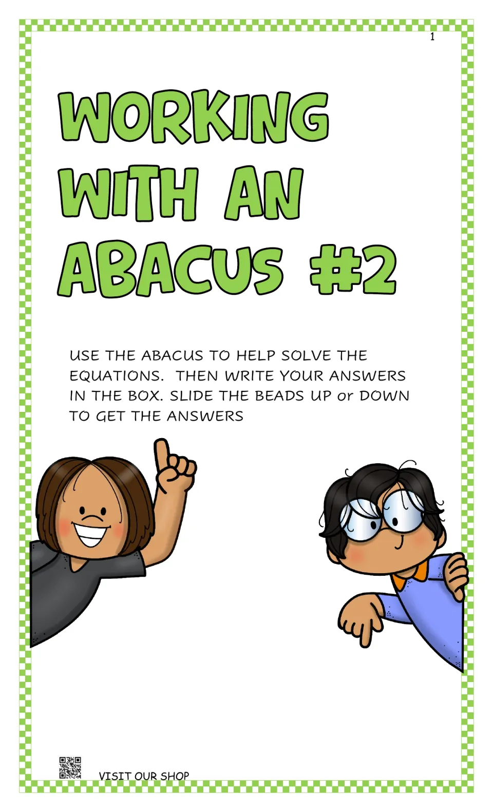 Working with an Abacus #2 cover: directions to solve equations by sliding beads and writing the answers