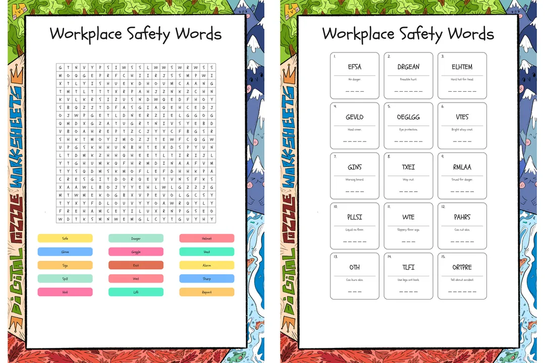 Workplace Safety Words word search, scramble and crossword puzzle – cover