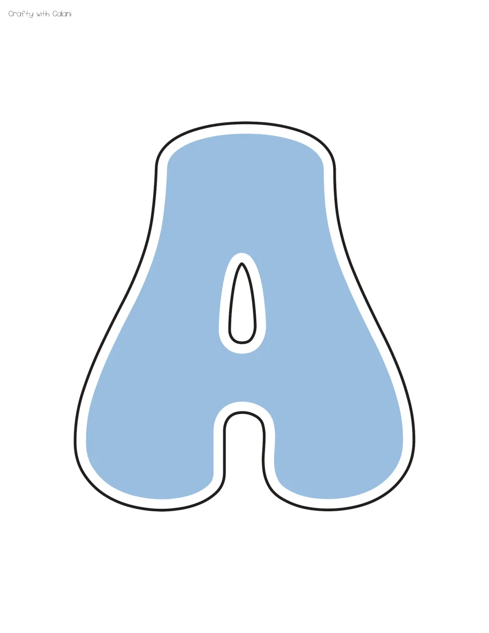Blue letter A for the staff shout out bulletin board display, the ninth of the supplied letter sheets.