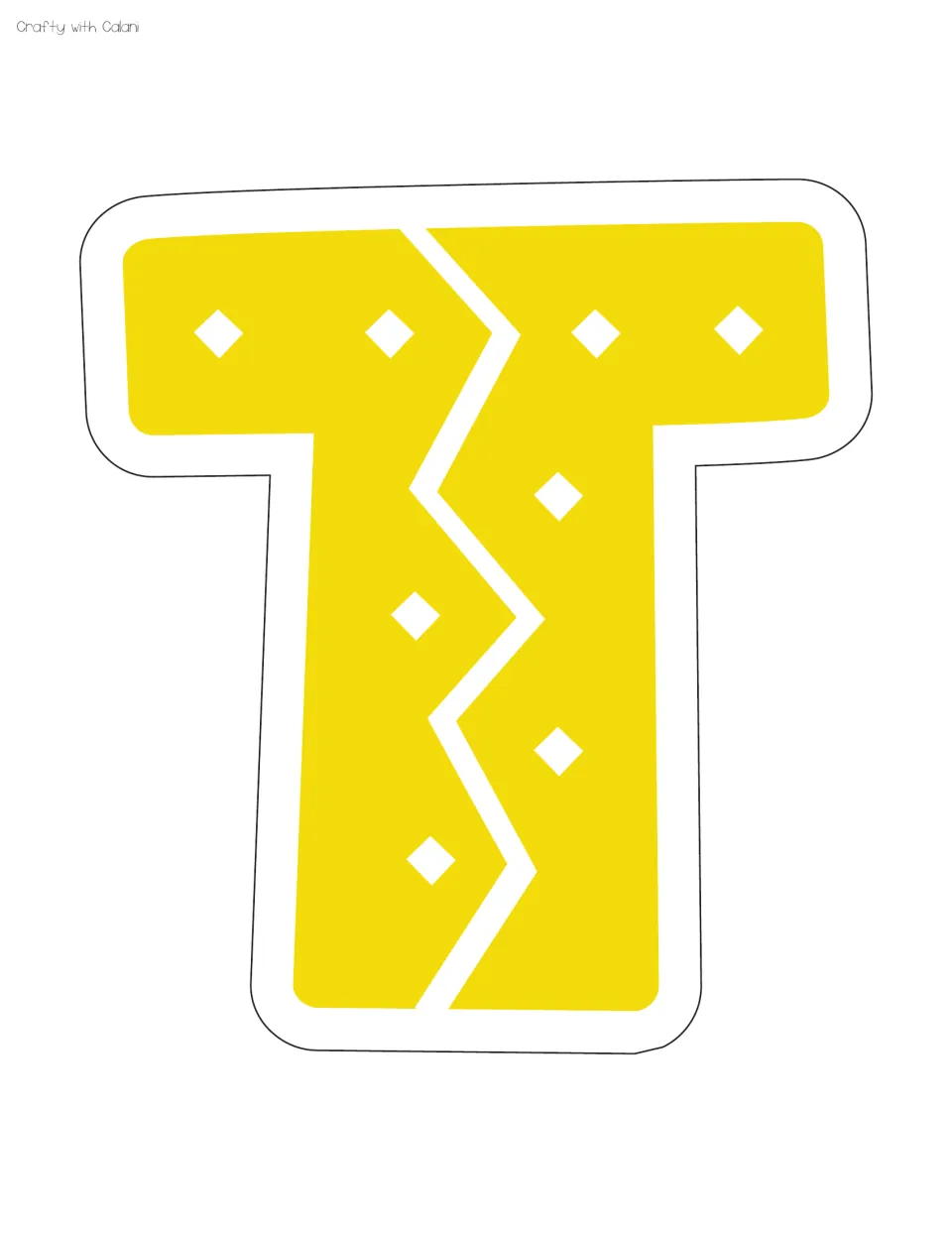 Yellow uppercase T, the first letter in TACO, for the taco-themed staff appreciation bulletin board display
