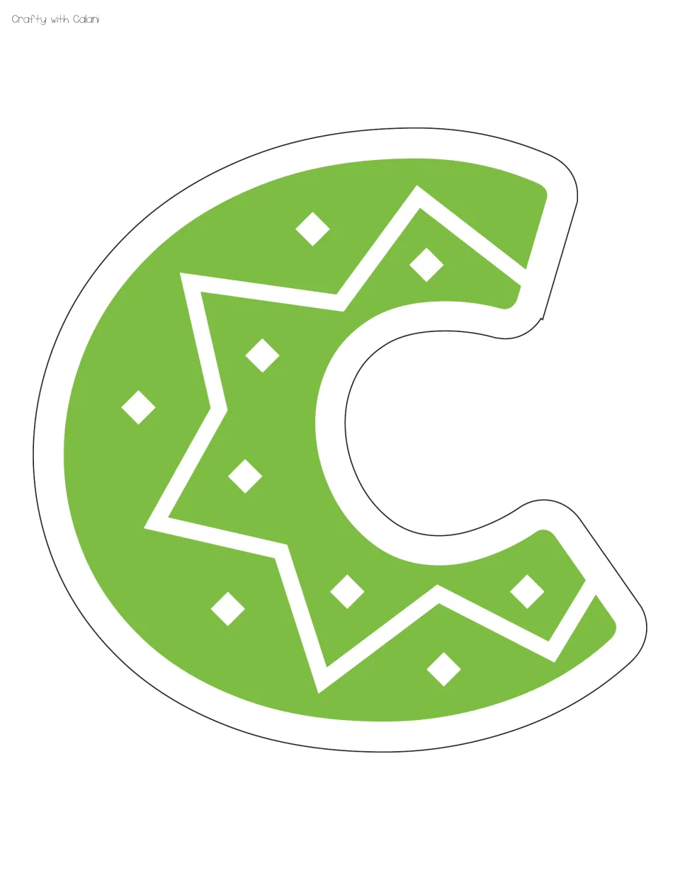 Green uppercase C, the third letter in TACO, for the taco-themed staff appreciation bulletin board display
