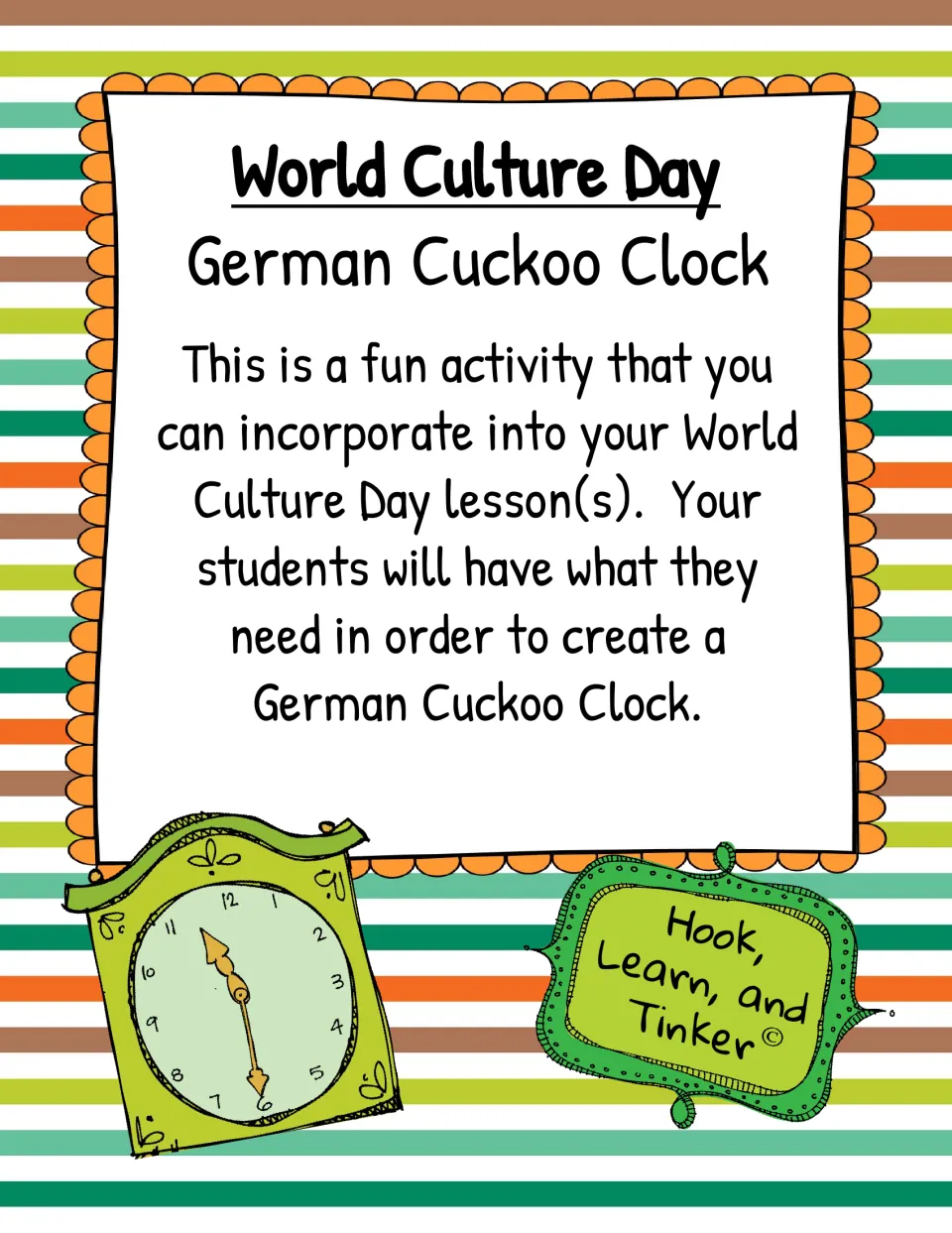 Cover introducing a German cuckoo clock craft for students to create as part of World Culture Day lessons.