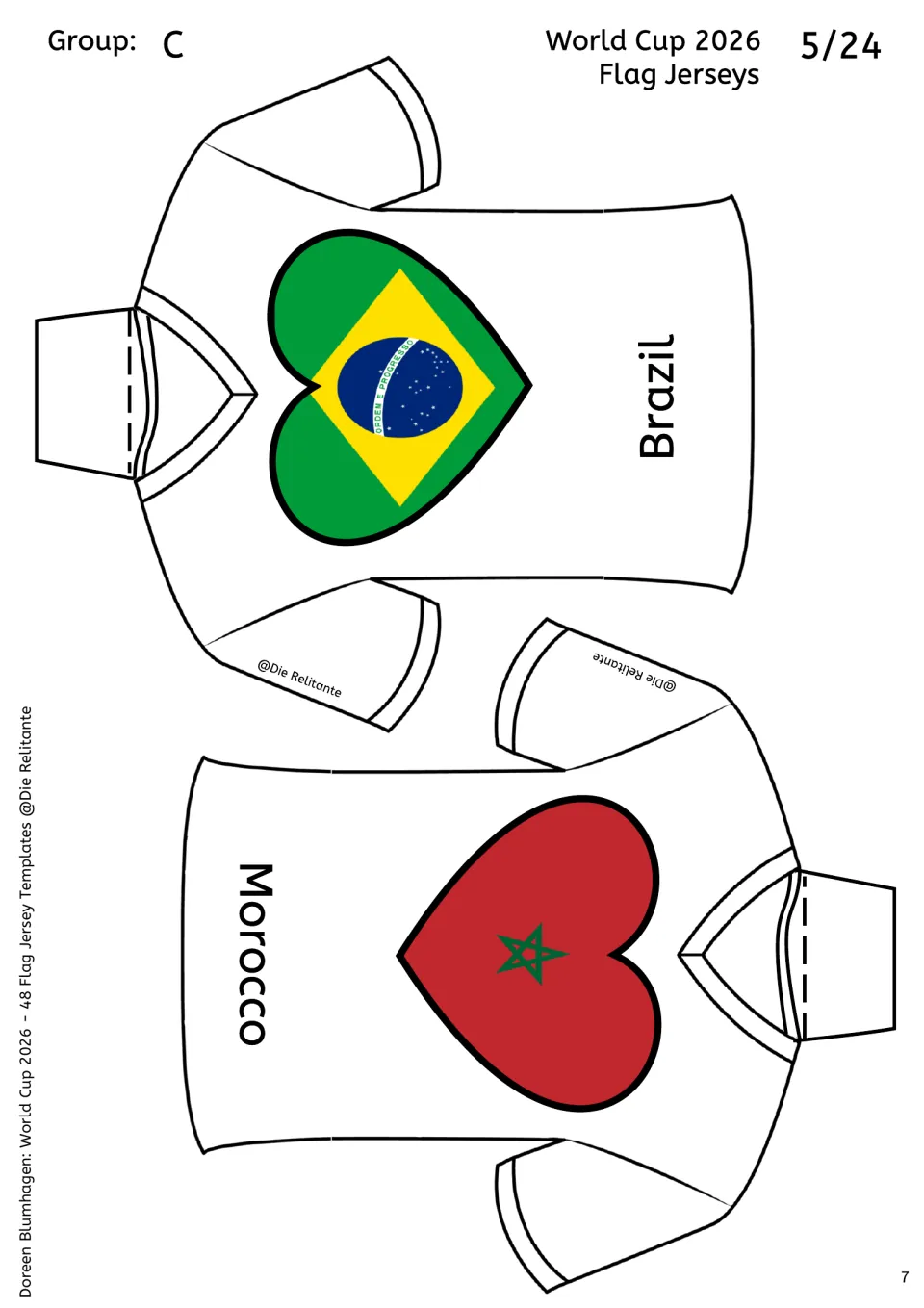 Group C flag jerseys for Brazil and Morocco, with Brazil's green and yellow flag and Morocco's red flag with green star