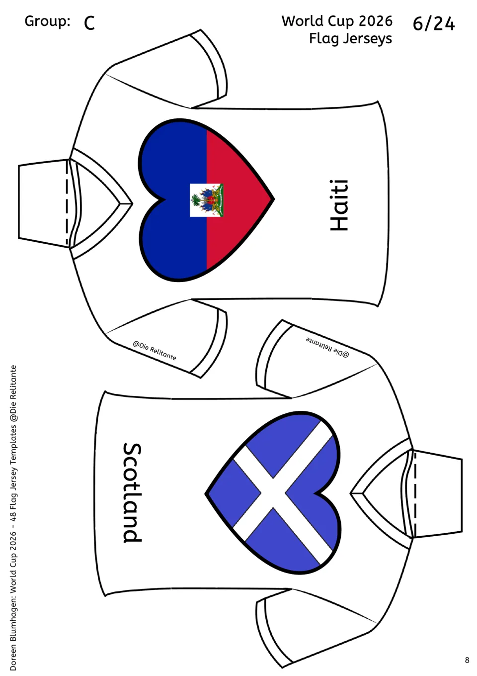 Group C jerseys for Haiti and Scotland: Haiti's blue and red flag with coat of arms and Scotland's white saltire on blue