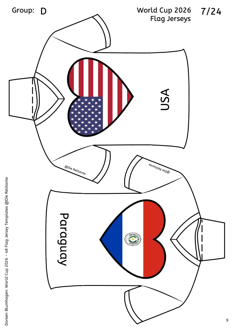 Group D flag jerseys for USA and Paraguay: the stars and stripes and Paraguay's red, white and blue flag set in hearts
