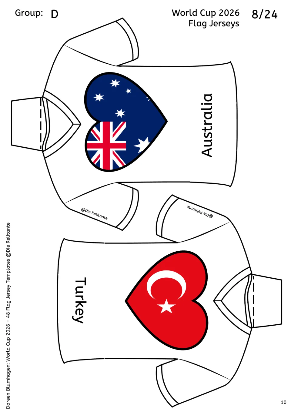 Group D jerseys for Australia and Turkey: the Southern Cross flag and the red flag with white crescent and star in hearts