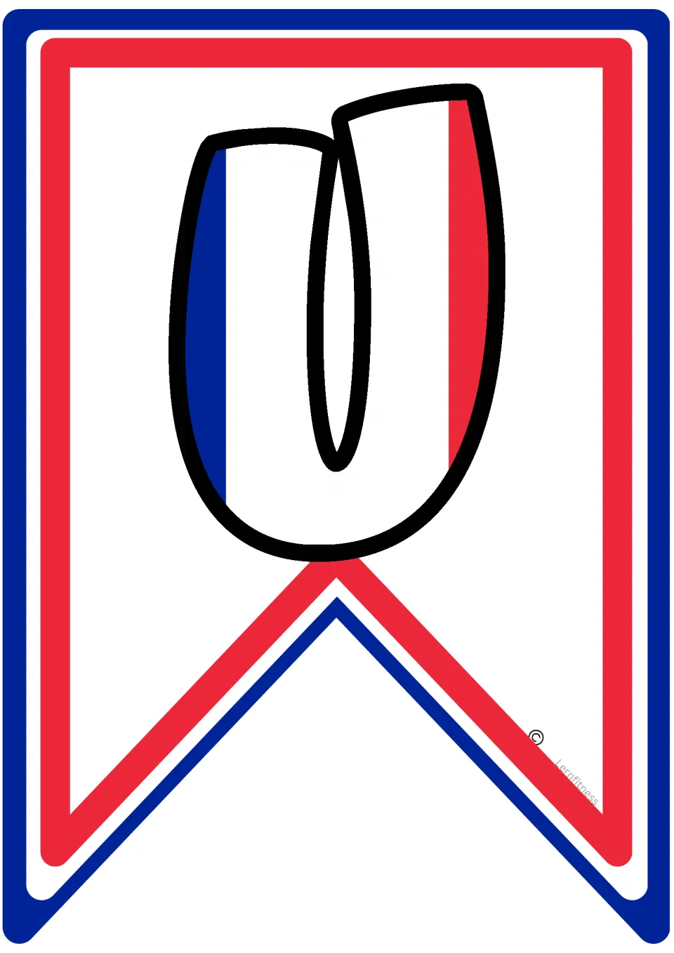 Letter U pennant for the word DU in French flag colours, with a small Lernfitness copyright mark near the tip