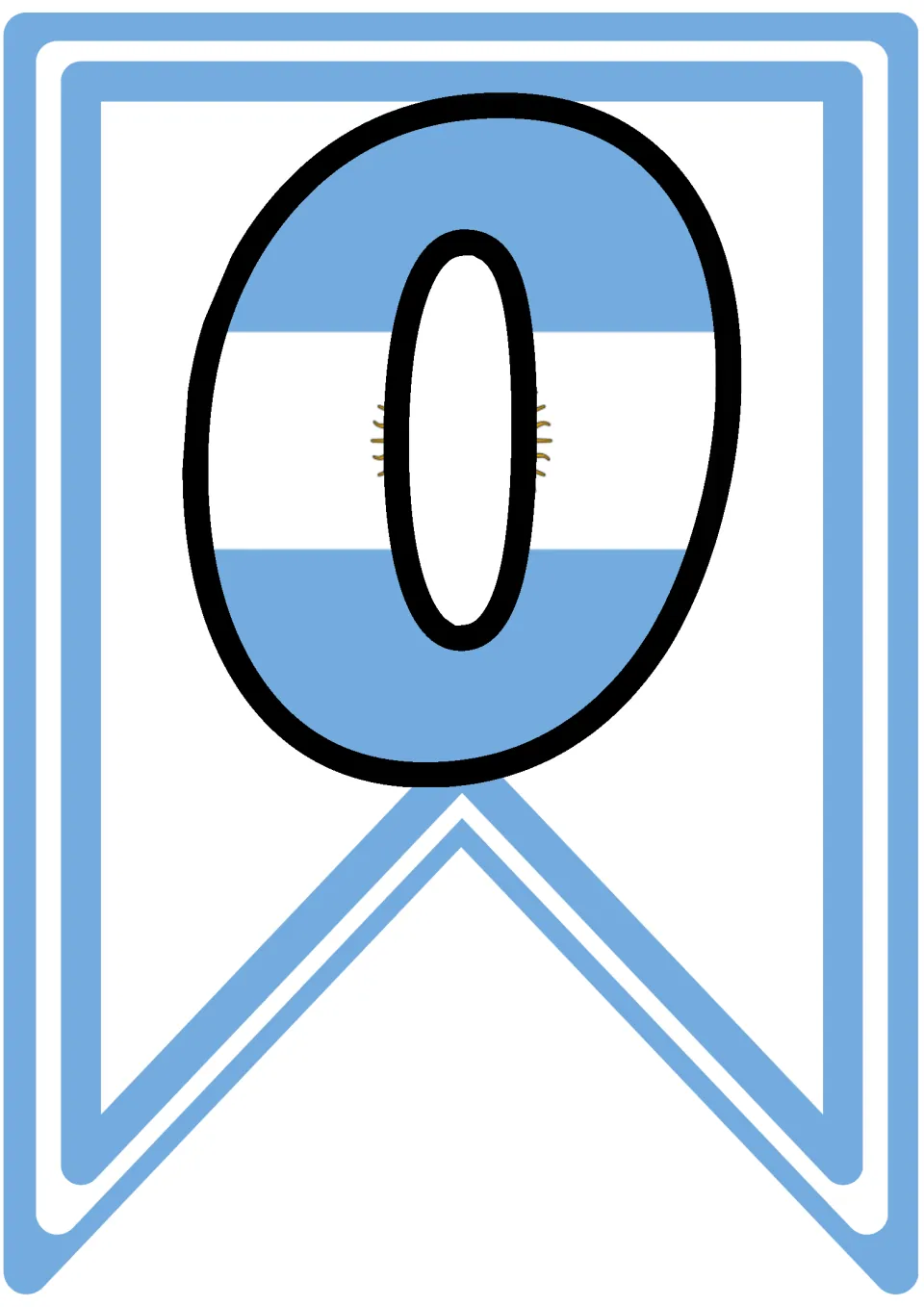 Pennant letter O in Argentina's sky-blue and white flag stripes with the Sun of May, cut out as part of the COPA banner