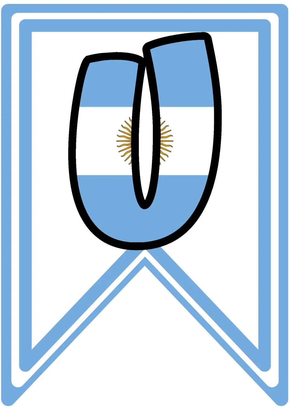Pennant letter U filled with sky-blue and white Argentina stripes and a Sun of May, part of the MUNDIAL garland word
