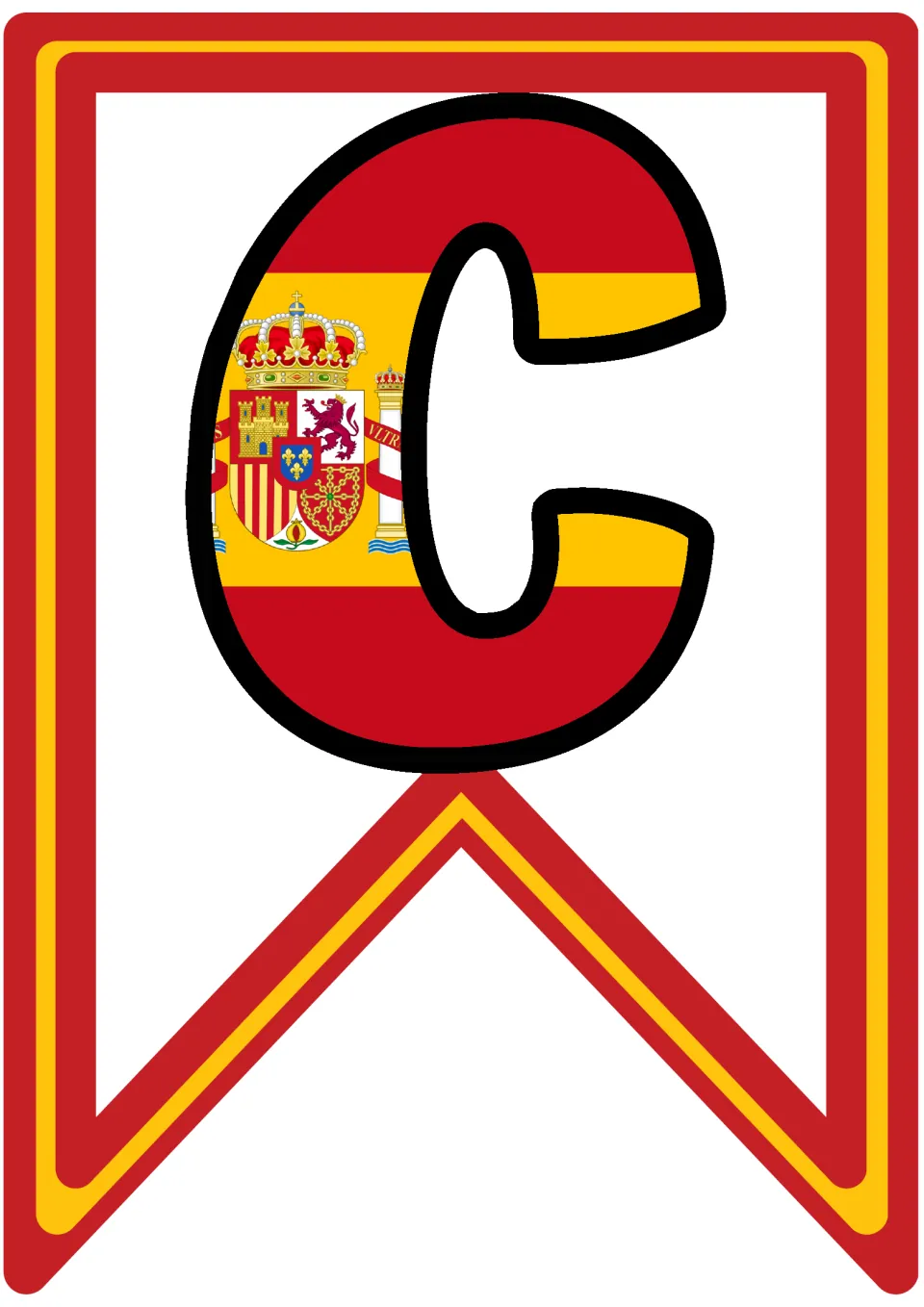 Pennant letter C filled with the red and yellow Spanish flag and coat of arms, the first letter of Copa