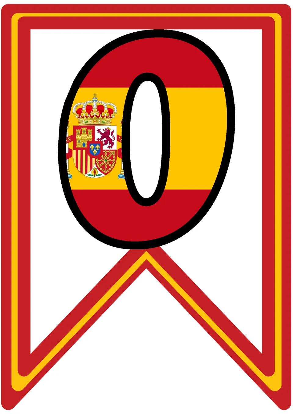 Pennant letter O in Spanish flag colors with the coat of arms, the second letter of the word Copa