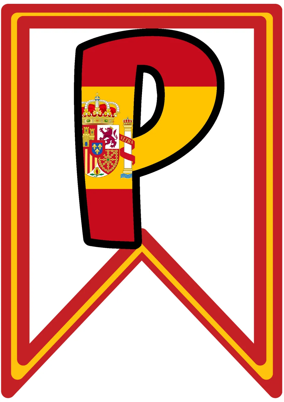Pennant letter P striped red and yellow like the flag of Spain, with the coat of arms, for spelling Copa