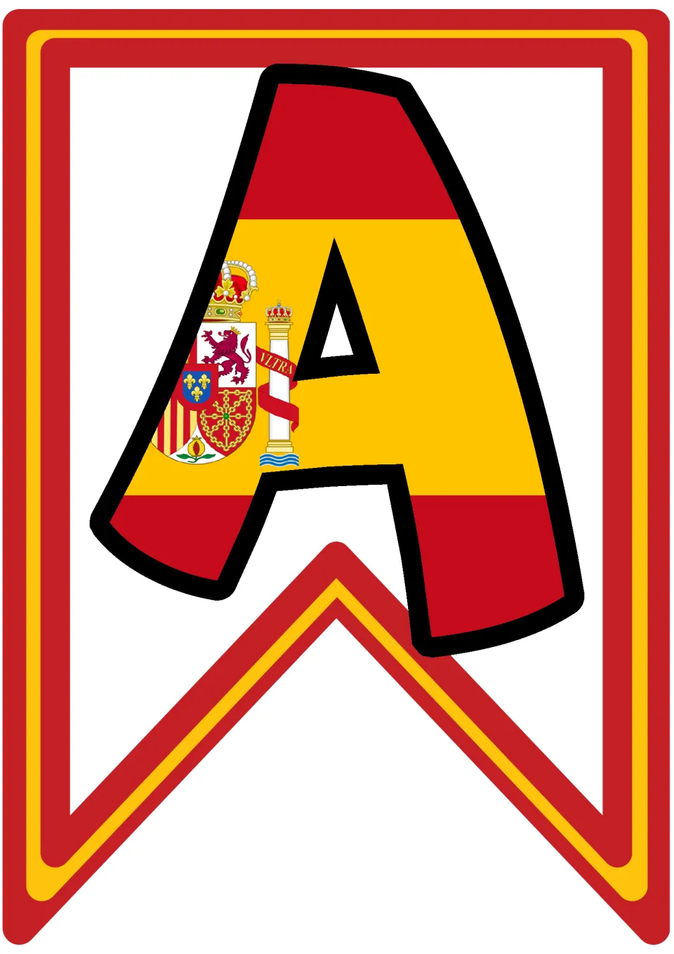 Pennant letter A in Spain's red and yellow flag stripes with the royal coat of arms, ending the word Copa